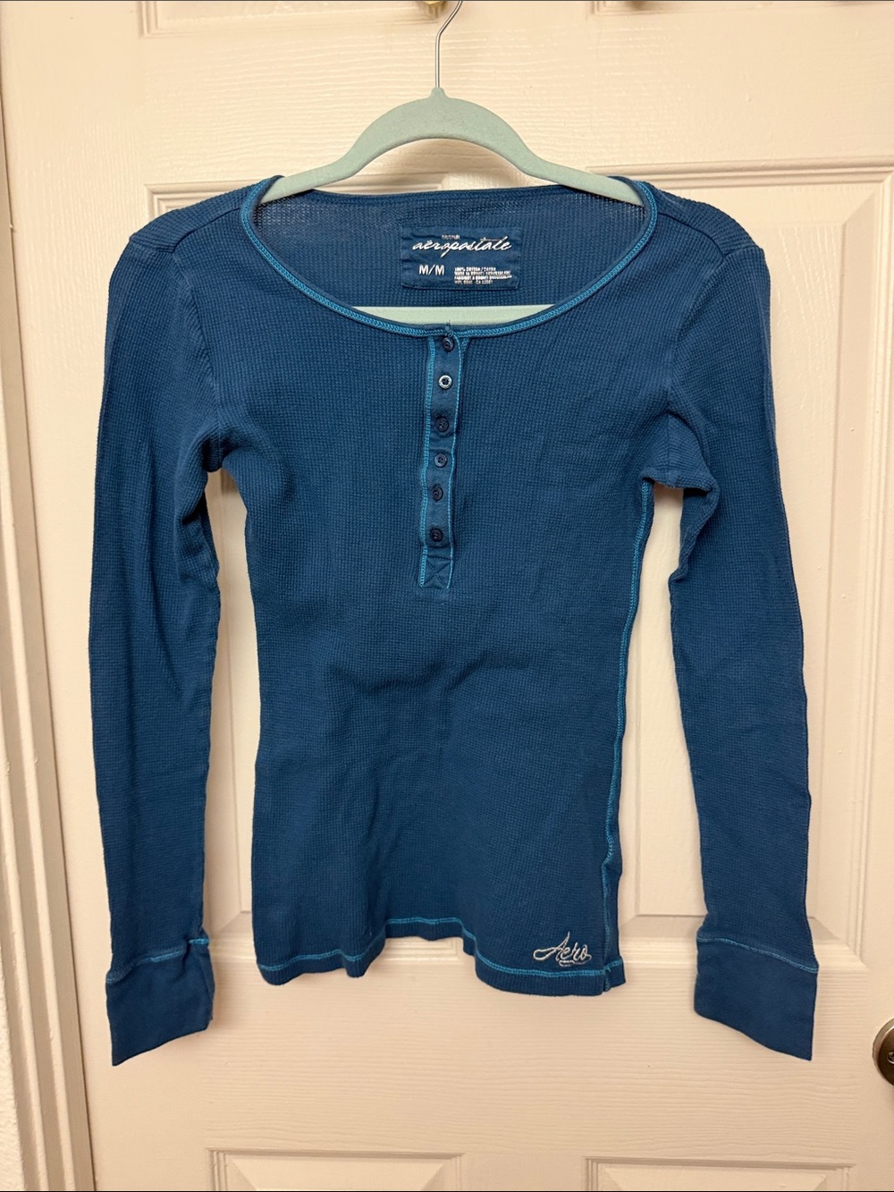 Y2k Aeropostale Blue Long-Sleeve Henley Top